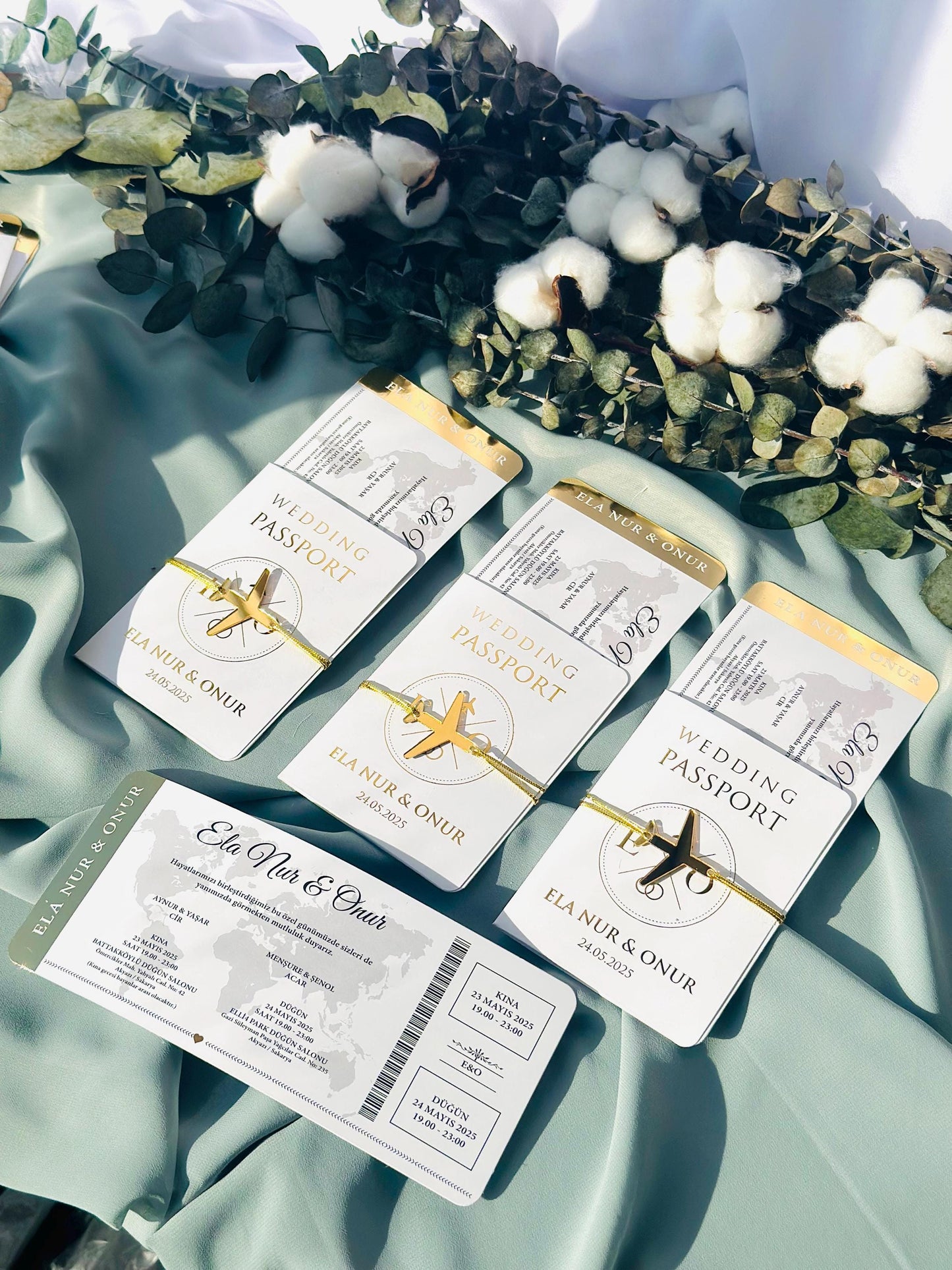 Passport Invitation with Gold Foil and White Passport Cover, Passport Invitation, Boarding Pass Invites, Passport Invite, Wedding Invitation