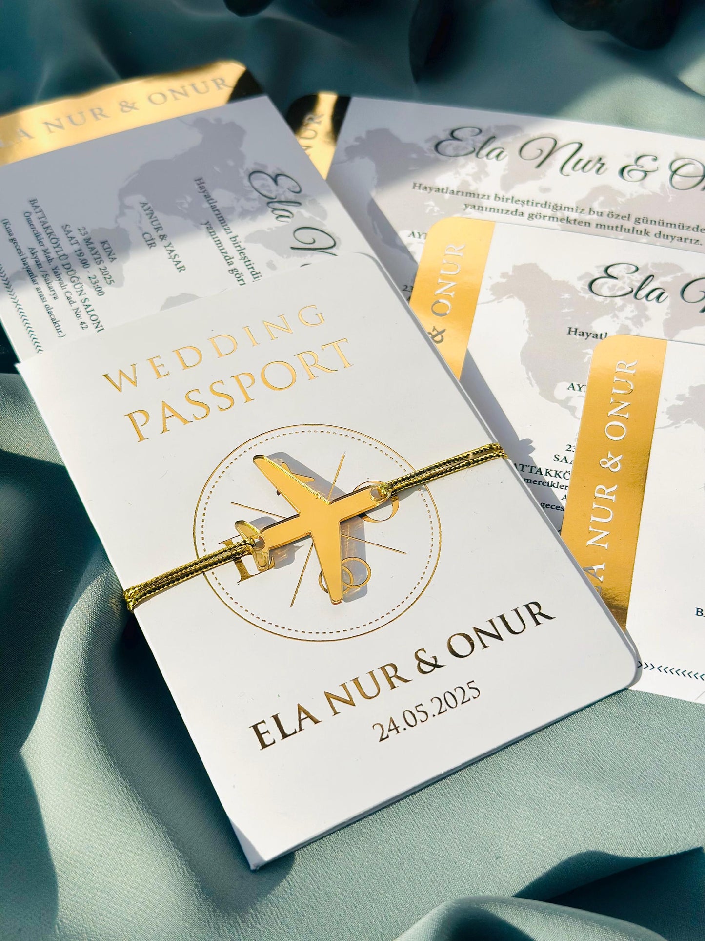 Passport Invitation with Gold Foil and White Passport Cover, Passport Invitation, Boarding Pass Invites, Passport Invite, Wedding Invitation