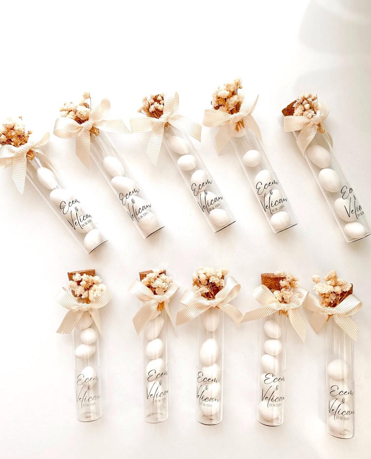 Custom Jordan Almond Candy Glass Jar Wedding Favor, Engagement Favor, Nikkah Favor, Wedding Candy Gift, Engagement Favor, Tube Dragee Gift