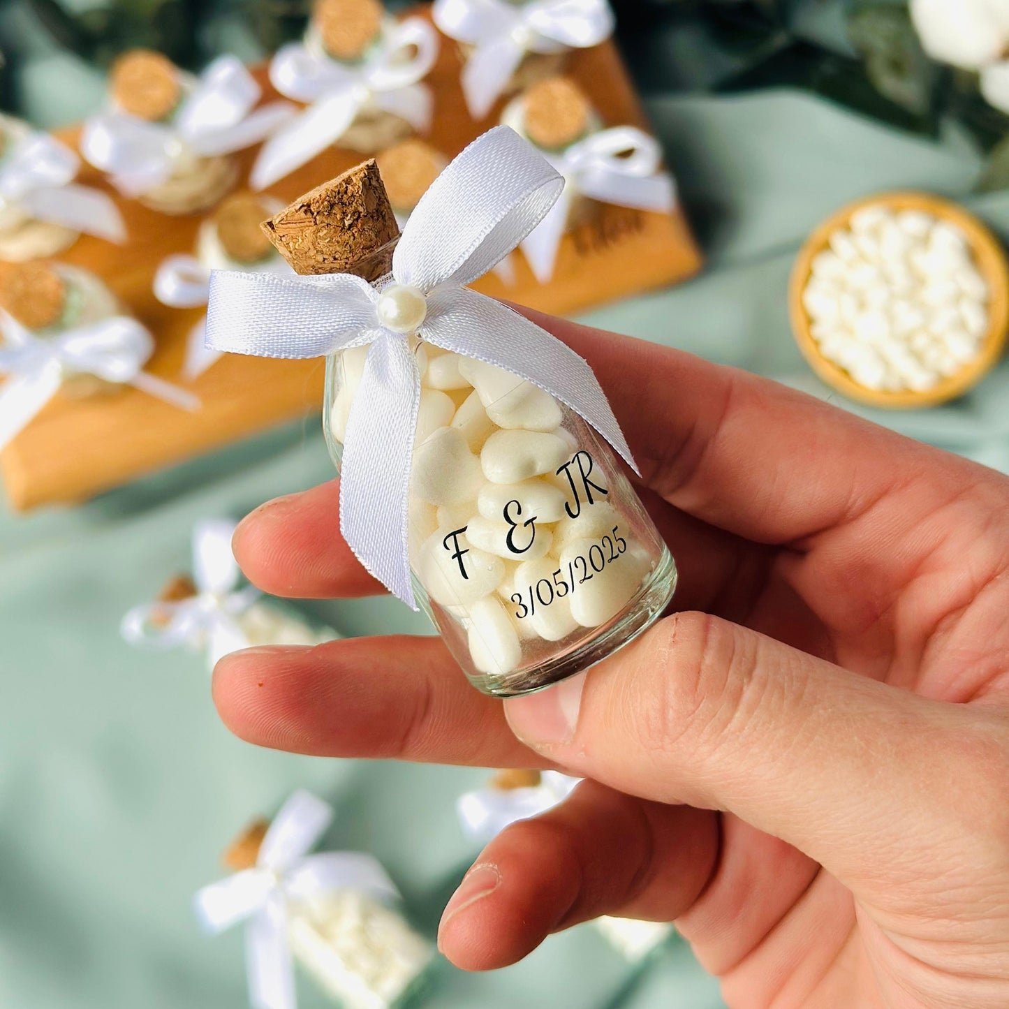 Custom Jordan Almond Candy Glass Jar Wedding Favor, Engagement Favor, Nikkah Favor, Wedding Candy Gift, Engagement Favor, Tube Dragee Gift