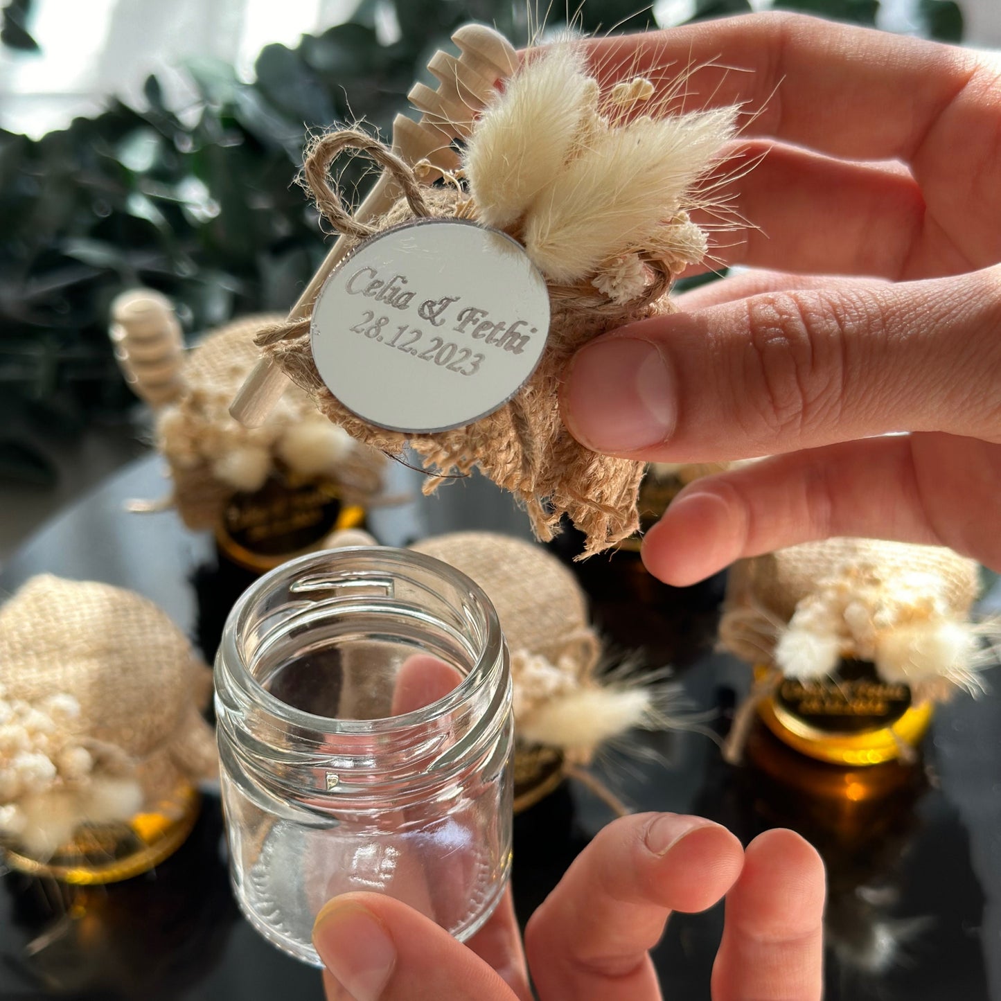 50 PCS Honey Jar Wedding Favors - Wedding Favors for Guests - Bridal Shower Favors - Baby Shower Favor - Birthday Party Favor - Fabric Jar