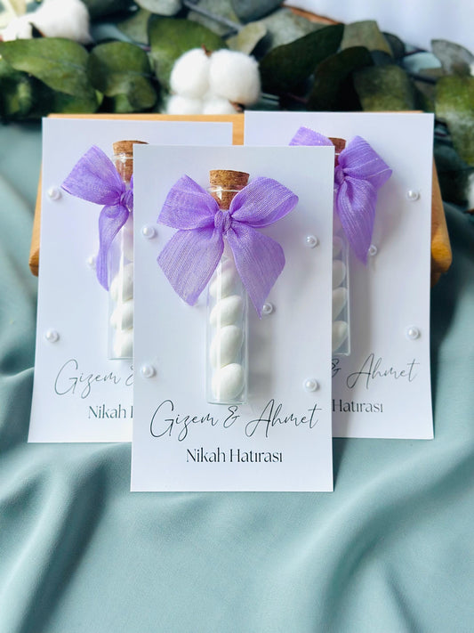 Custom Jordan Almond Candy Glass Jar Wedding Favor, Engagement Favor, Nikkah Favor, Wedding Candy Gift, Engagement Favor, Tube Dragee Gift