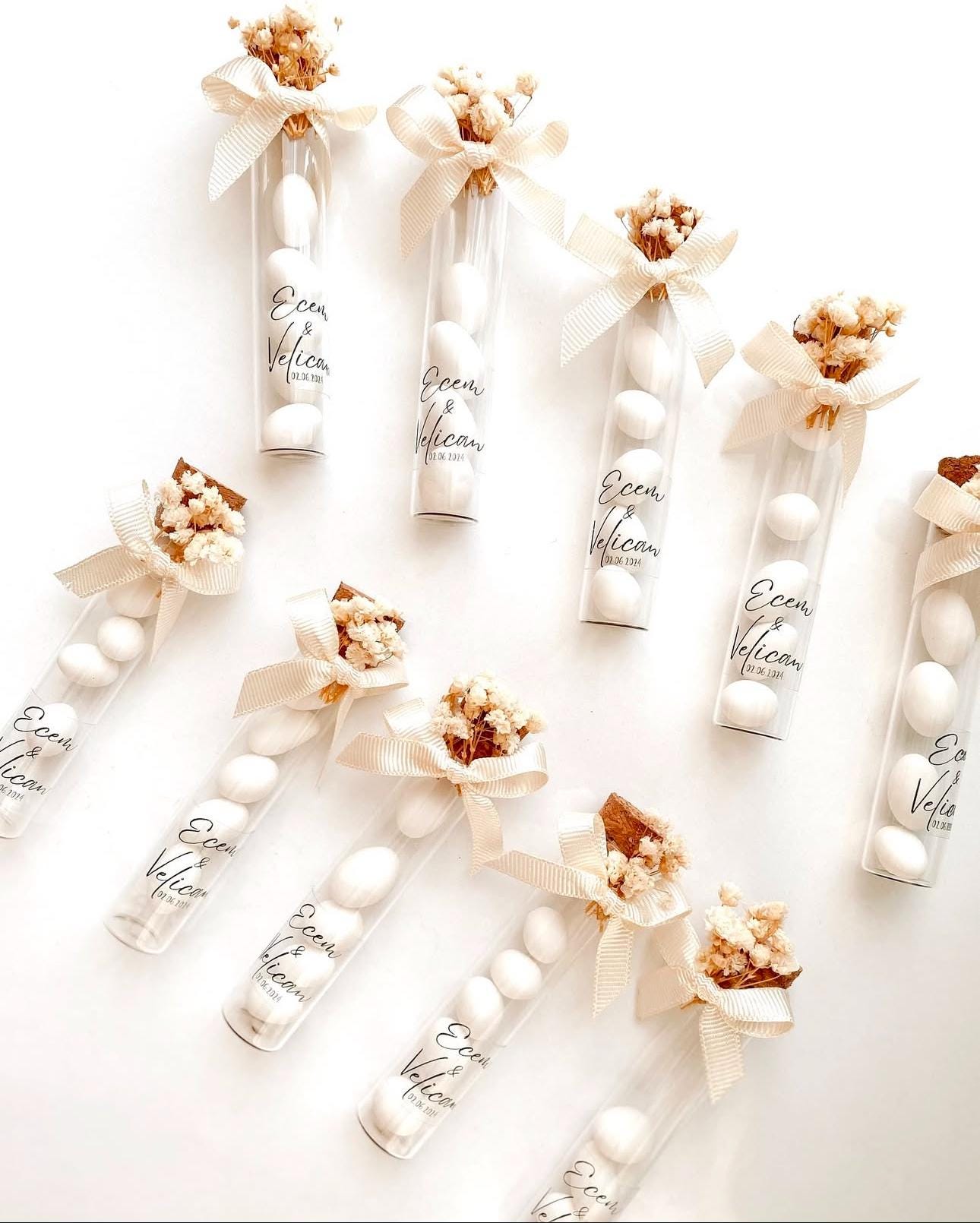 Custom Jordan Almond Candy Glass Jar Wedding Favor, Engagement Favor, Nikkah Favor, Wedding Candy Gift, Engagement Favor, Tube Dragee Gift