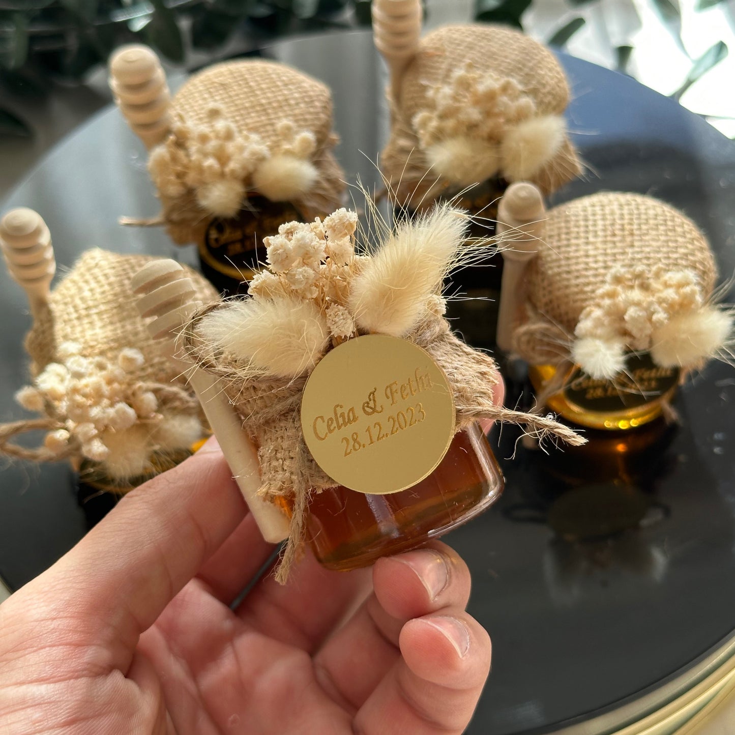 50 PCS Honey Jar Wedding Favors - Wedding Favors for Guests - Bridal Shower Favors - Baby Shower Favor - Birthday Party Favor - Fabric Jar