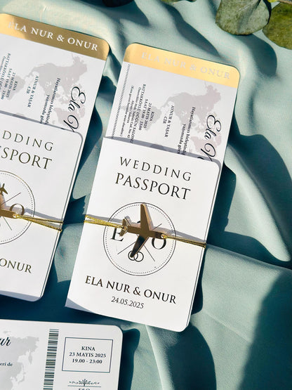 Passport Invitation with Gold Foil and White Passport Cover, Passport Invitation, Boarding Pass Invites, Passport Invite, Wedding Invitation