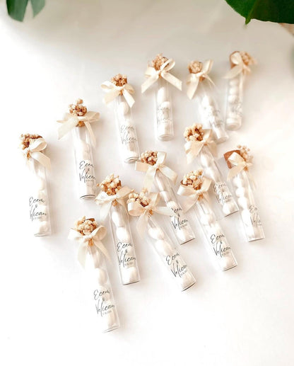 Custom Jordan Almond Candy Glass Jar Wedding Favor, Engagement Favor, Nikkah Favor, Wedding Candy Gift, Engagement Favor, Tube Dragee Gift