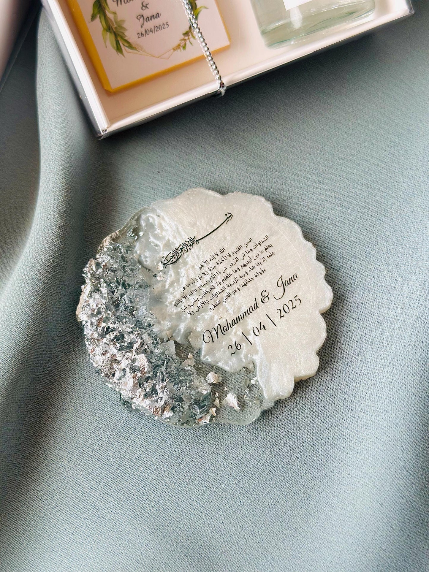 Wedding Golden Epoxy Magnet & Chocolate Set, Engagement Favors, Islamic Wedding Favors, Nikkah Favors ,Ayatul Kursi Favors, ZamZam Favors