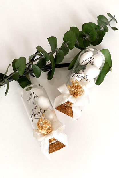 Custom Jordan Almond Candy Glass Jar Wedding Favor, Engagement Favor, Nikkah Favor, Wedding Candy Gift, Engagement Favor, Tube Dragee Gift