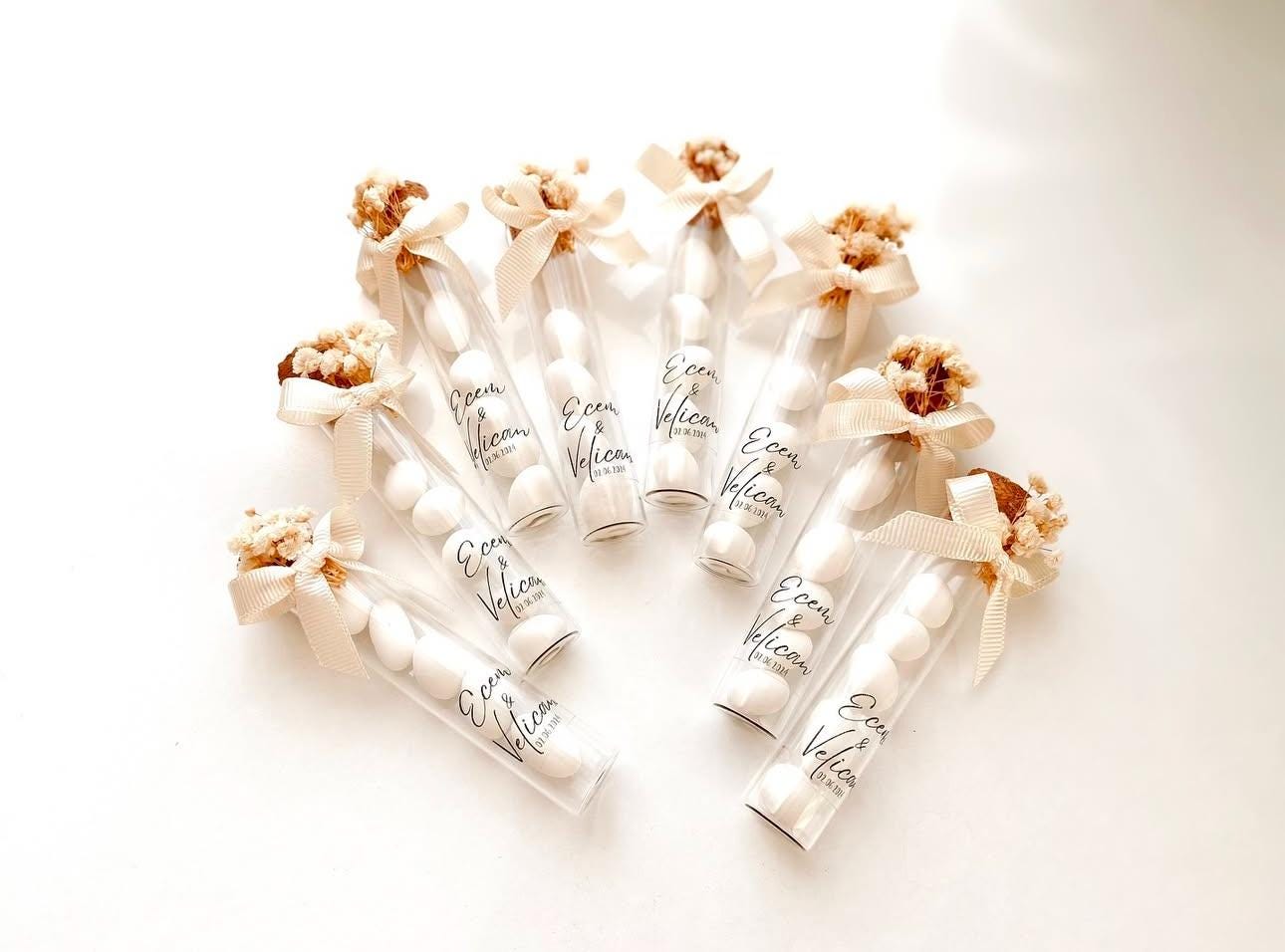 Custom Jordan Almond Candy Glass Jar Wedding Favor, Engagement Favor, Nikkah Favor, Wedding Candy Gift, Engagement Favor, Tube Dragee Gift