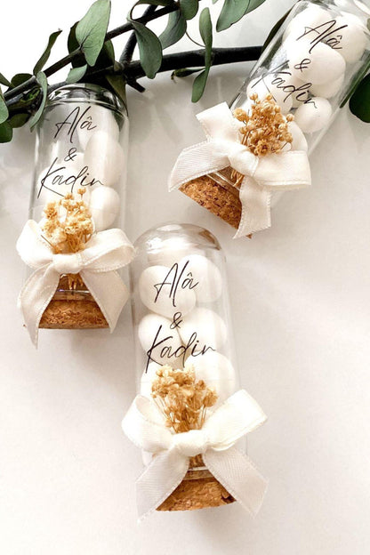 Custom Jordan Almond Candy Glass Jar Wedding Favor, Engagement Favor, Nikkah Favor, Wedding Candy Gift, Engagement Favor, Tube Dragee Gift