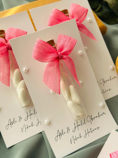 Custom Jordan Almond Candy Glass Jar Wedding Favor, Engagement Favor, Nikkah Favor, Wedding Candy Gift, Engagement Favor, Tube Dragee Gift