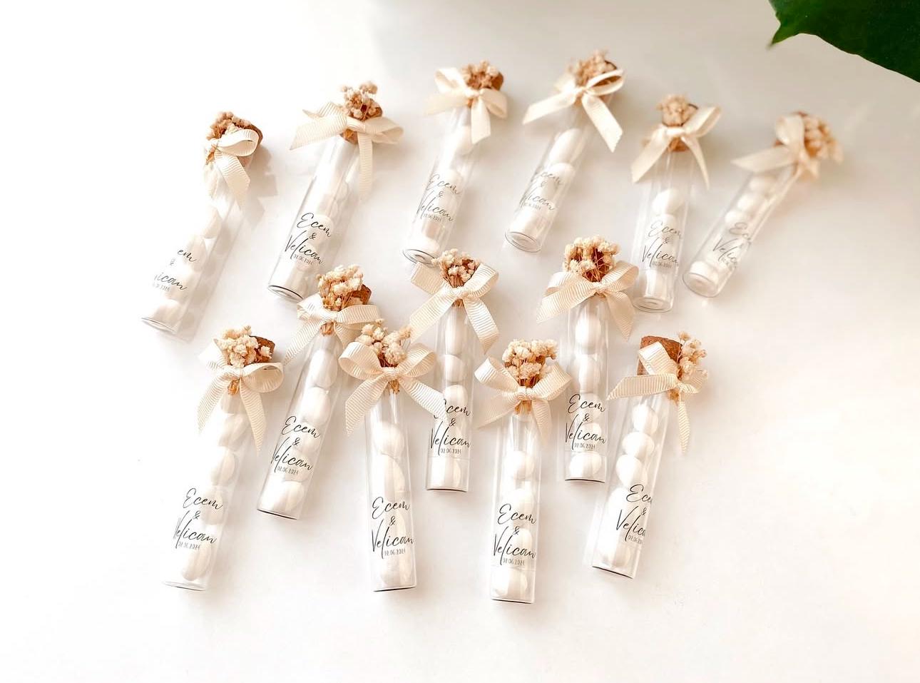 Custom Jordan Almond Candy Glass Jar Wedding Favor, Engagement Favor, Nikkah Favor, Wedding Candy Gift, Engagement Favor, Tube Dragee Gift