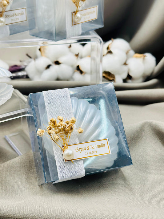 Personalized Oyster Candle, Wedding Candle Favors, Rose Candle Gift, Bridemaid Favors for Guest, Favor for Wedding, Elegant Wedding Candle