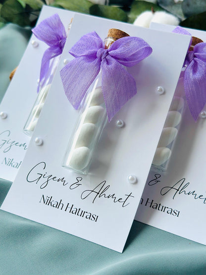Custom Jordan Almond Candy Glass Jar Wedding Favor, Engagement Favor, Nikkah Favor, Wedding Candy Gift, Engagement Favor, Tube Dragee Gift