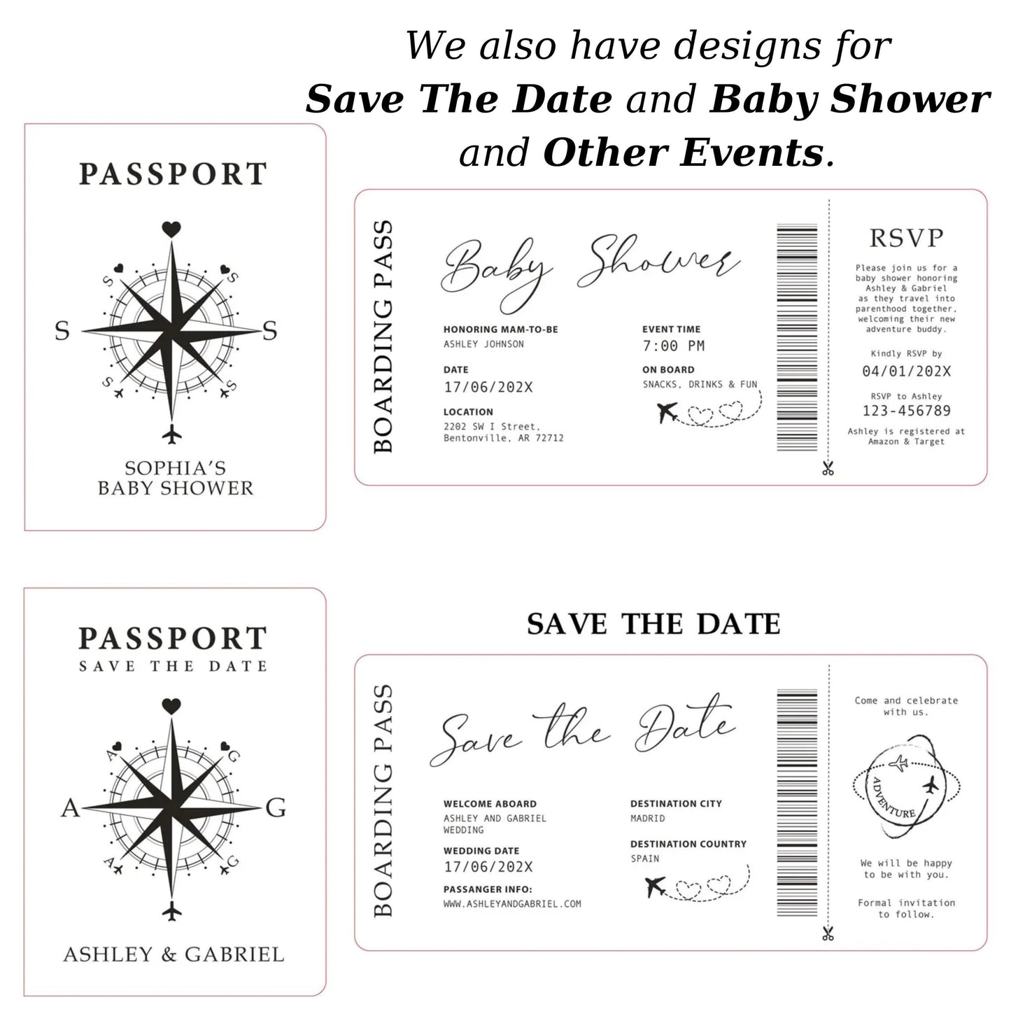 Passport Invitation with Gold Foil and White Passport Cover, Passport Invitation, Boarding Pass Invites, Passport Invite, Wedding Invitation