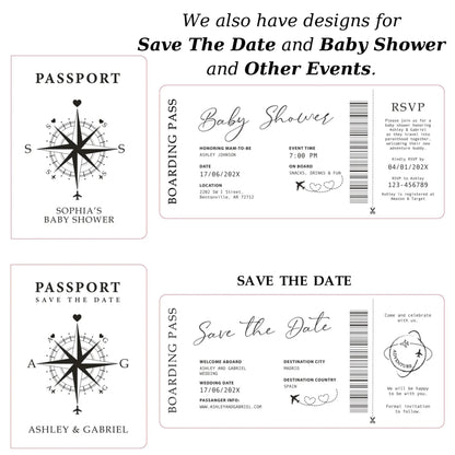 Passport Invitation with Gold Foil and White Passport Cover, Passport Invitation, Boarding Pass Invites, Passport Invite, Wedding Invitation