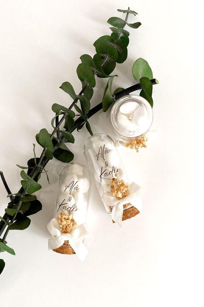 Custom Jordan Almond Candy Glass Jar Wedding Favor, Engagement Favor, Nikkah Favor, Wedding Candy Gift, Engagement Favor, Tube Dragee Gift