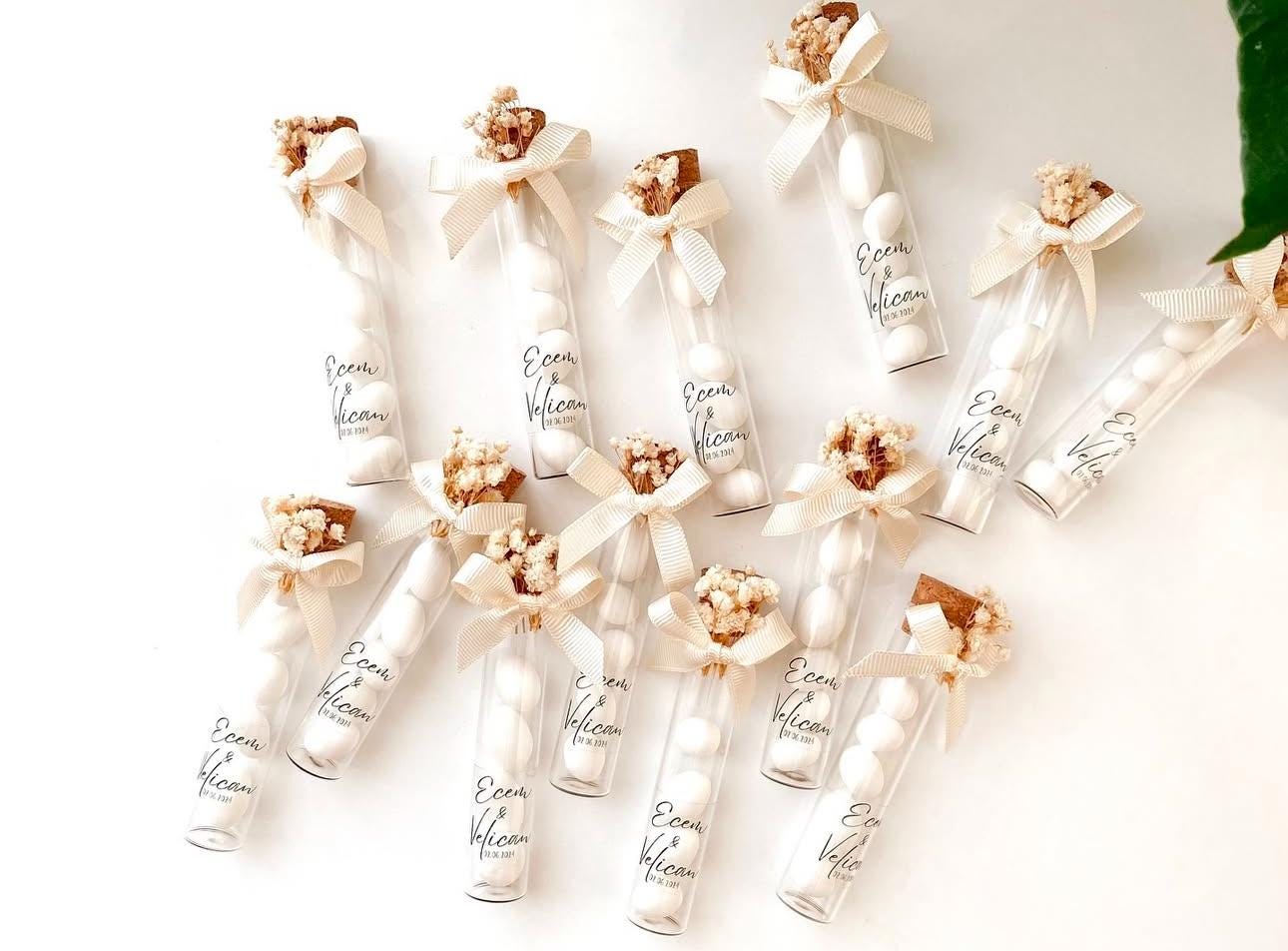 Custom Jordan Almond Candy Glass Jar Wedding Favor, Engagement Favor, Nikkah Favor, Wedding Candy Gift, Engagement Favor, Tube Dragee Gift
