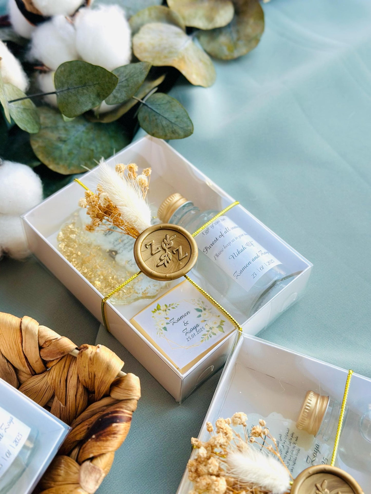 Wedding Golden Epoxy Magnet & Chocolate Set, Engagement Favors, Islamic Wedding Favors, Nikkah Favors ,Ayatul Kursi Favors, ZamZam Favors