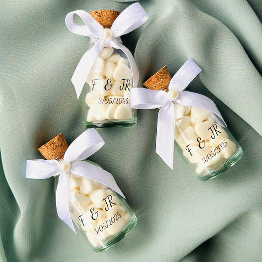 Custom Jordan Almond Candy Glass Jar Wedding Favor, Engagement Favor, Nikkah Favor, Wedding Candy Gift, Engagement Favor, Tube Dragee Gift